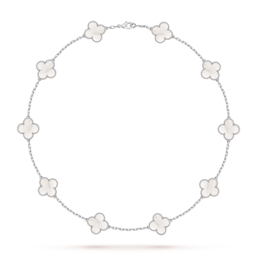 [Garvey]CLASSIC LUCKY 10-MOTIF CLOVER NECKLACE WHITE GOLD COLLECTION