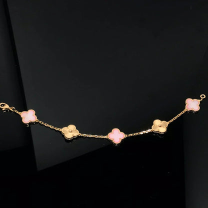 [Garvey]LUCKY CLOVER 5-MOTIF BRACELET - PINK MOTHER-OF-PEARL COLLECTION