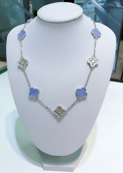 [Garvey ]CLOVER 10 MOTIFS CHALCEDONY DIAMONDS SILVER NECKLACE