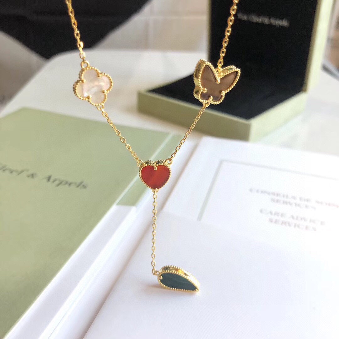 [Garvey ]LUCKY SPRING 4 MOTIFS ROSE GOLD NECKLACE