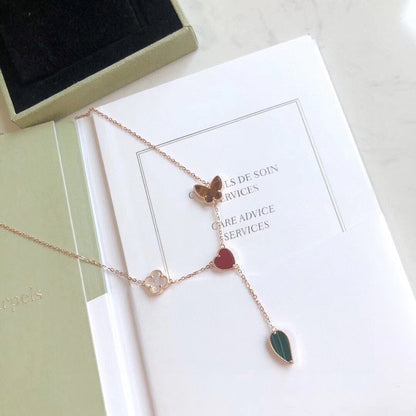 [Garvey ]LUCKY SPRING 4 MOTIFS ROSE GOLD NECKLACE
