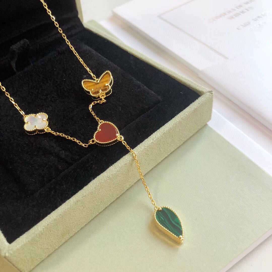 [Garvey ]LUCKY SPRING 4 MOTIFS ROSE GOLD NECKLACE