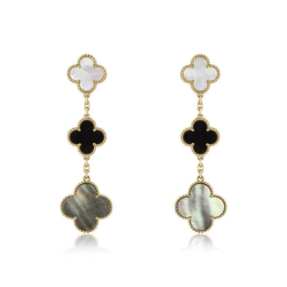 [Garvey ]CLOVER EARRINGS GOLD ONYX MOP 3 MOTIF