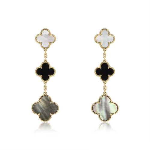 [Garvey ]CLOVER EARRINGS GOLD ONYX MOP 3 MOTIF